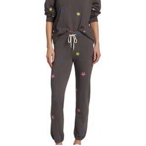 Monrow Charcoal Star Print Drawstring Joggers Medium